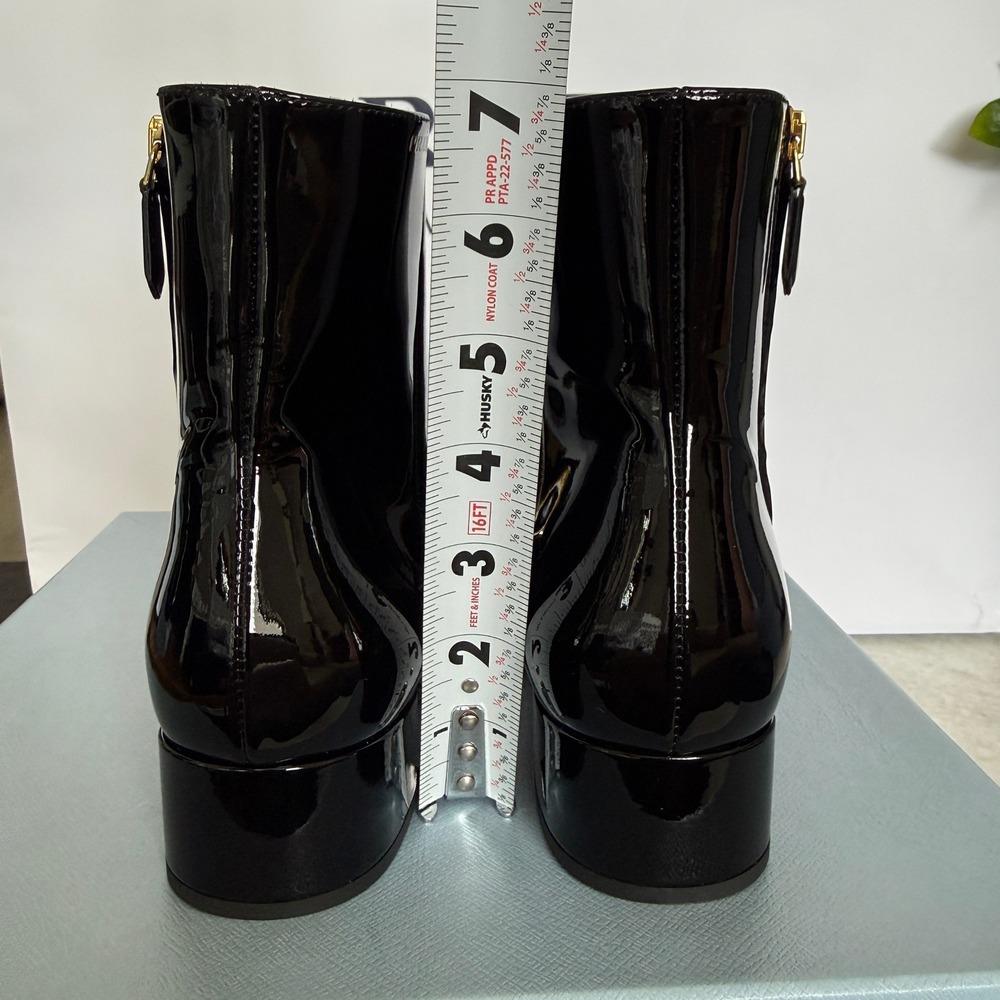 Prada 1T817N Women's Black Patent Leather Beaded Ankle Boot, sz 37.5 - Picture 14 of 16